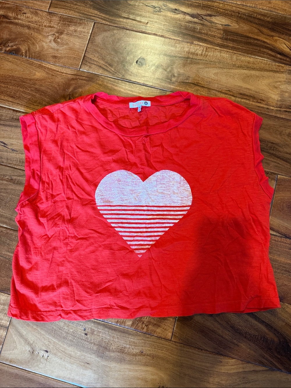 Sundry Red Crop Top with White Striped Heart, medium, EUC (from Evereve)